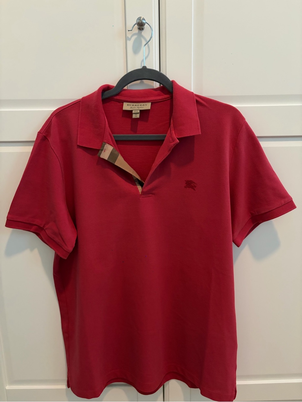Burberry Red Polo with Classic Check Placket
